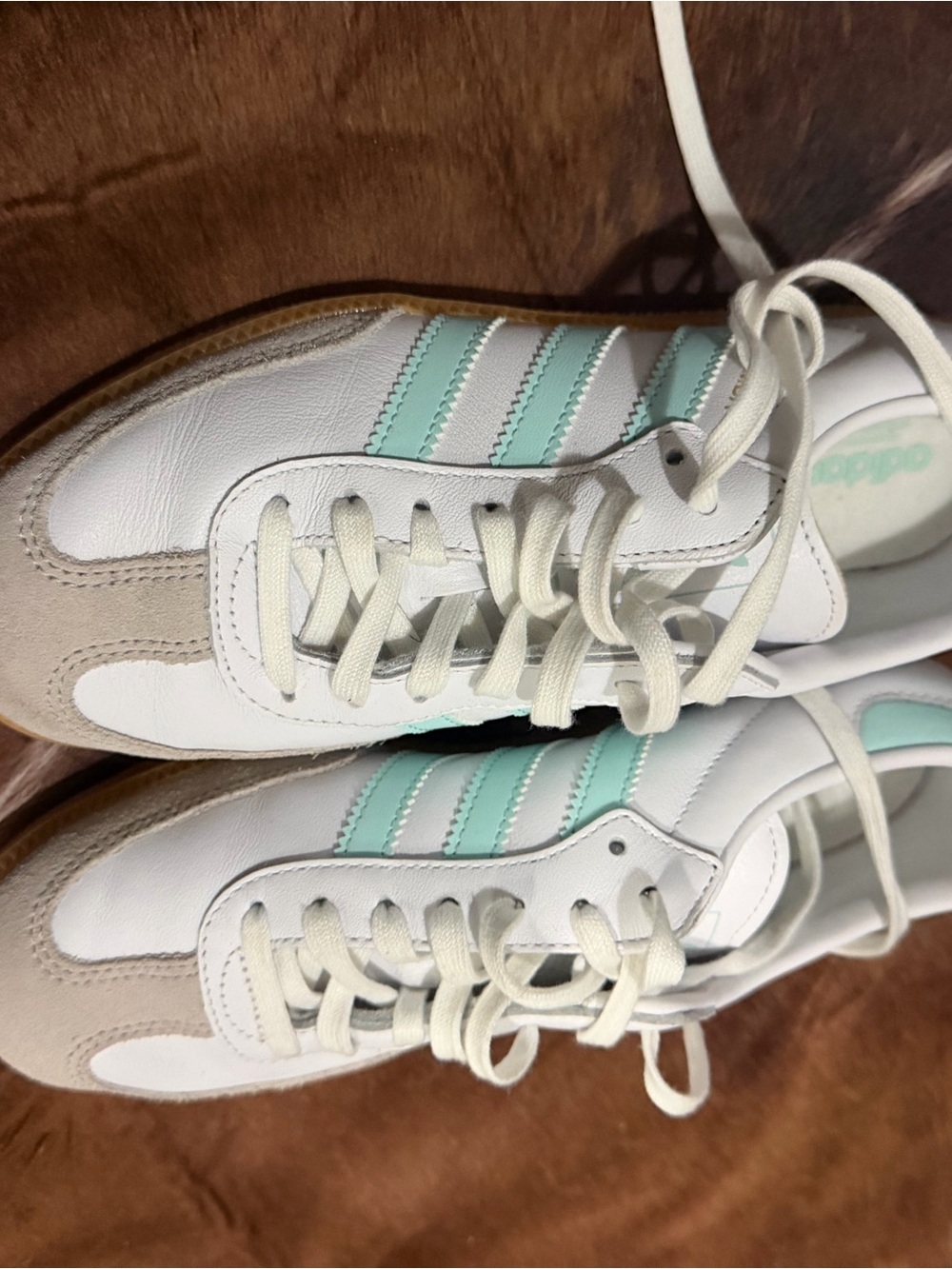 adidas Women's White Sneakers with Mint Accent Stripes